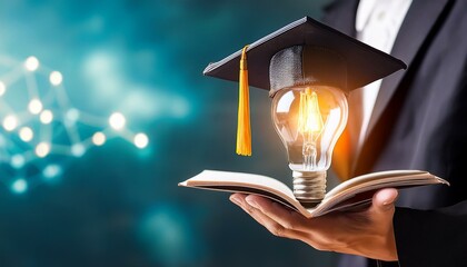 Light bulb showing his graduation cap internet education course A study of knowledge to creativity and problem-solving concepts for the e-learning graduate certificate course. future