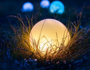 enigmatic glowing orbs nestled in nocturnal grass