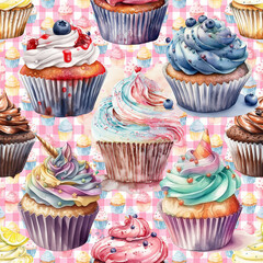 Colorful cupcakes seamless pattern