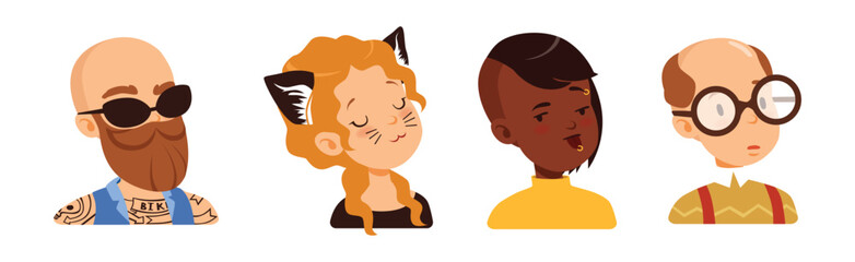 Man and Woman Head and Profile Portrait Vector Set