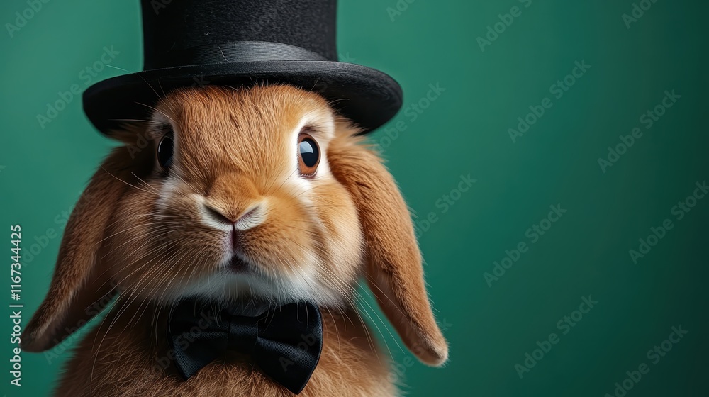 Poster a stylish rabbit in a top hat and bowtie captivates attention with its charming pose, embodying eleg