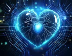 Obraz premium futuristic digital heart with neon glows and abstract neural connections