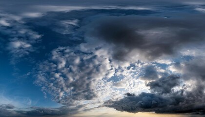 Obraz premium stormy sky with black clouds hdri panorama for 3d graphics or gaming can be used as a sky dome or edited drone shot