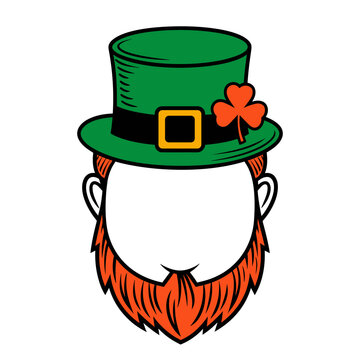 green leprechaun hat with orange beard clip art preview