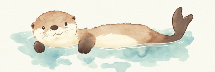 Minimalist otter illustration in water - cute animal art for decor and design