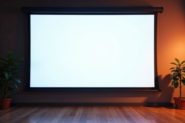 Blank white projector screen, ready for presentation , visual, photography, clean