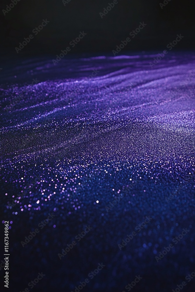 Poster dark indigo to violet gradient with fine grain and glowing particle accents for depth.