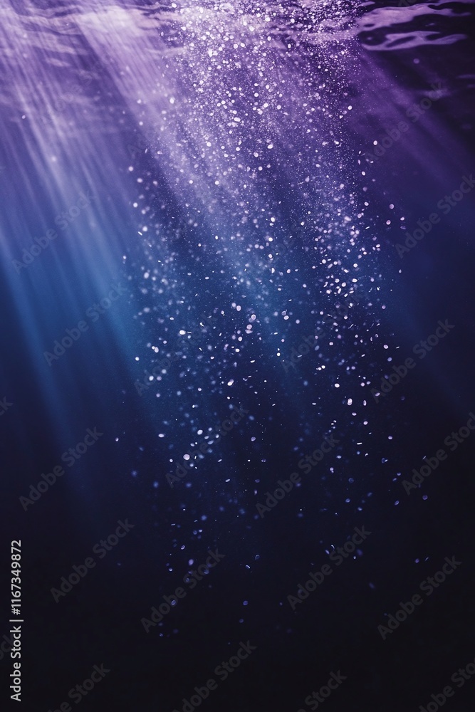 Poster dark indigo to violet gradient with fine grain and glowing particle accents for depth.