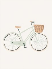 Nostalgic springtime bicycle with basket in vintage pastel design