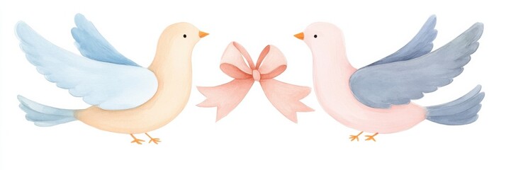 Fototapeta premium Peaceful harmony with doves and ribbon - symbol of love and unity