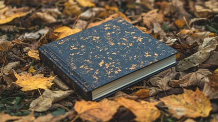 Serene Autumn Inspiration: Nature-Themed Notebook Among Vibrant Leaves on Forest Floor