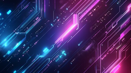 Abstract Neon Circuit Board Design Showing Glowing Lines