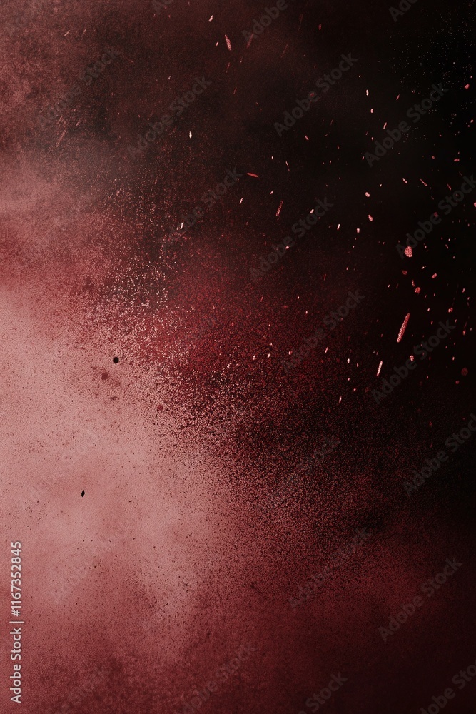 Poster deep maroon transitioning into black with speckled noise texture for a dramatic design.
