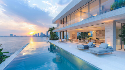 Fototapeta premium Penthouse Blends Minimalism with Majestic Skyline