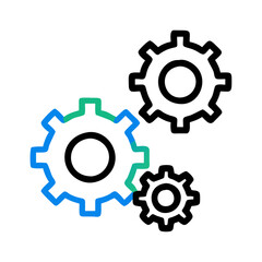 Gears icon in bold black and green design