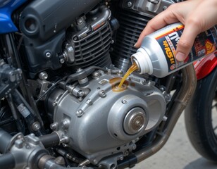 Motorbike Oil Change in Progress