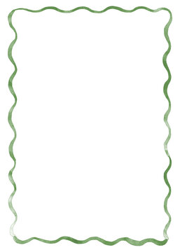 Watercolor frame with green wavy lines.