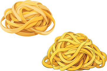 Tagliatelle pasta forming appealing round shapes on white background