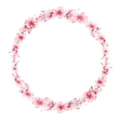 Vintage floral wreath with pink roses.