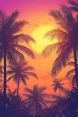 Fototapeta premium vibrant sunset background with silhouettes of palm trees
