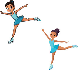 Two young figure skaters performing an arabesque on ice skates