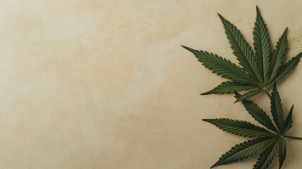 Cannabis Oil Bottle with Leaf on Beige Background