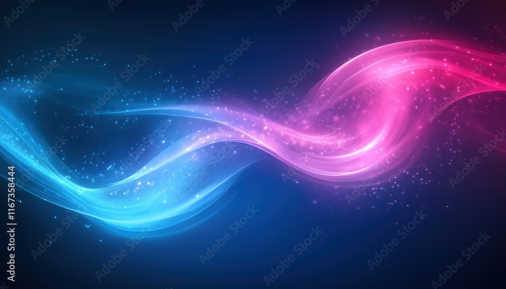Poster contemporary abstract pink blue gradient flowing wave with shiny moving element and glowing wave in 