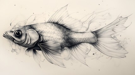 Fish Monochrome Detailed Aquatic Sketch Background