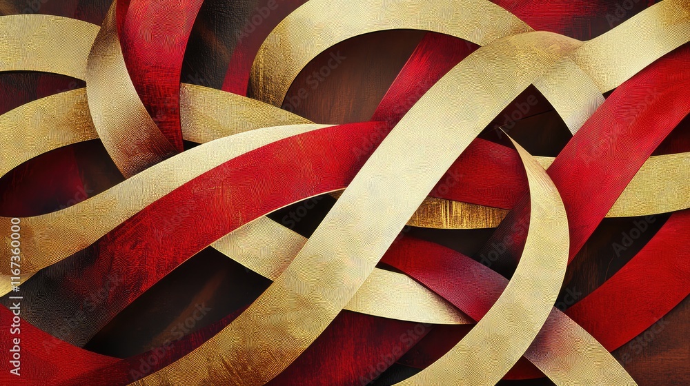 Aufkleber abstract chinese knot design with a blend of gold and red shapes, creating a dynamic and festive com