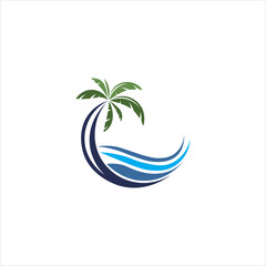 Coconut tree on a beach icon design