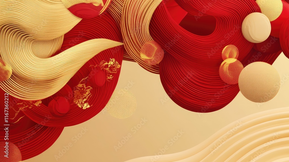 Aufkleber abstract chinese knot design with a blend of gold and red shapes, creating a dynamic and festive com