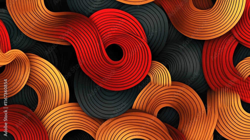 Aufkleber abstract chinese knot design with flowing red and gold lines, intertwined in dynamic geometric patte