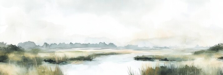 Tranquil marshland scene in vintage style for nature decor or art print