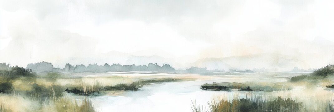 Tranquil marshland scene in vintage style for nature decor or art print