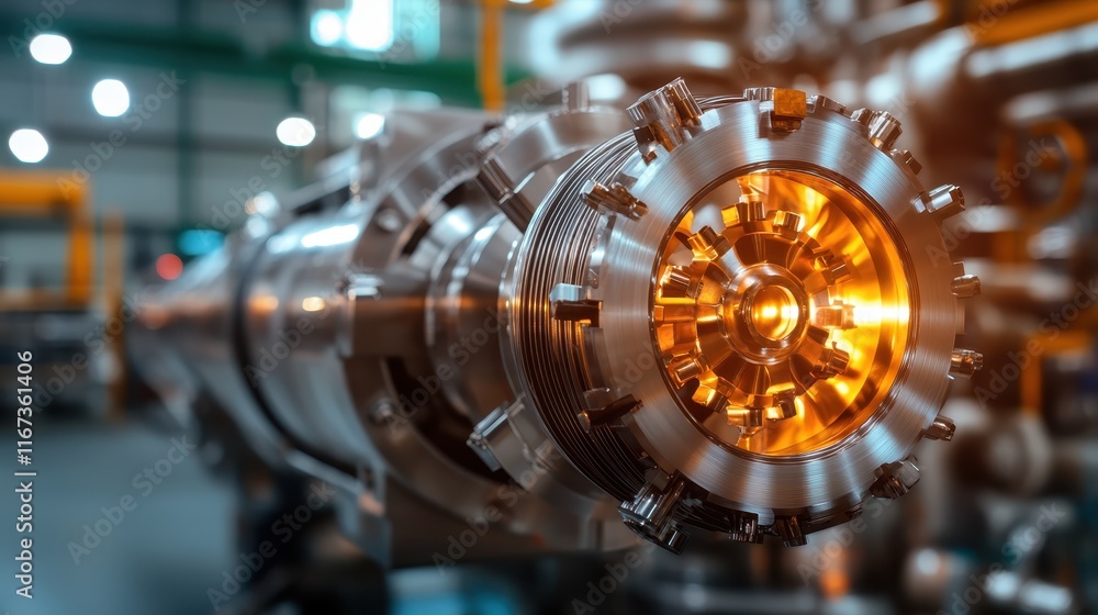 Aufkleber an industrial machine gleams under soft lighting, showcasing intricate metal components and highligh