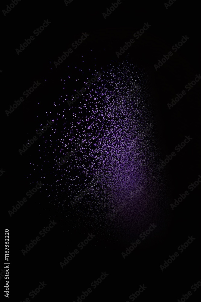 Poster gradient banner fading from deep purple into black with fine noise particles scattered across.