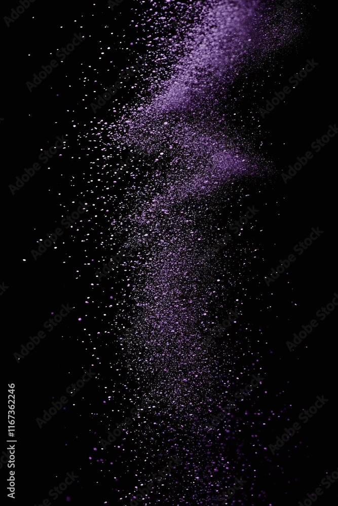 Poster gradient banner fading from deep purple into black with fine noise particles scattered across.