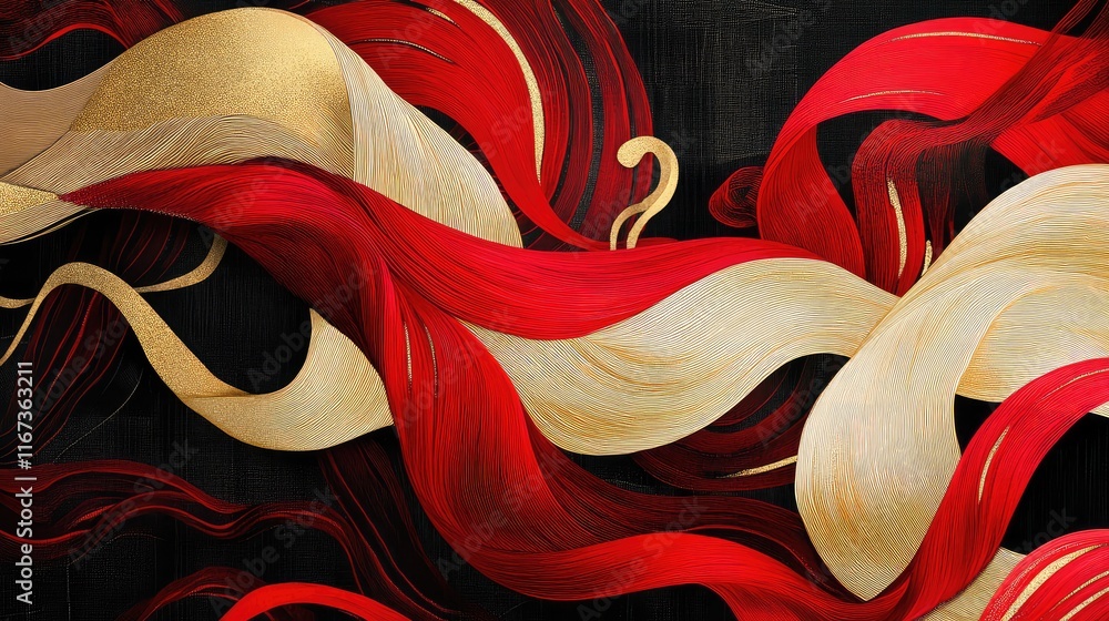Aufkleber abstract chinese knot design with flowing red and gold lines, intertwined in dynamic geometric patte