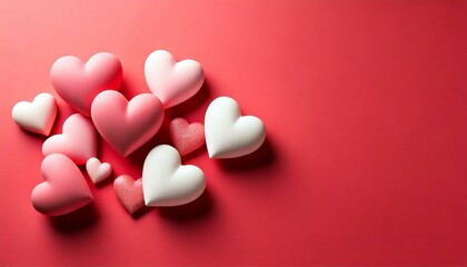 pastel hearts on pastel red background