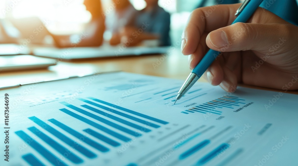 Poster hand analyzing business charts and graphs data