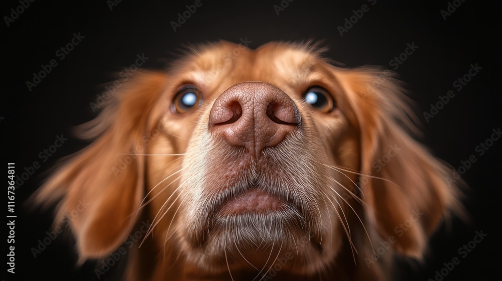Poster this image features a whimsical portrait capturing the nose of a golden retriever, emphasizing the d