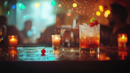 An Intimate Cocktail Bar Scene with Dim Lighting and Sparkling Drinks Creating a Warm Atmosphere for Socializing and Enjoying Nightlife