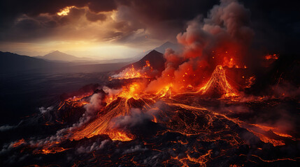 Volcanic Eruption Landscape at Sunset