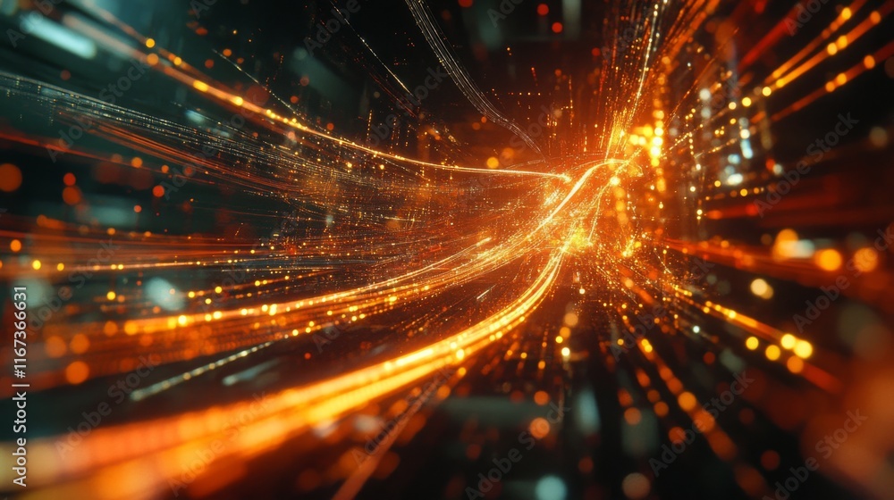 Leinwandbilder an abstract image showcasing dynamic, glowing lines and particles, creating a sense of depth and mov
