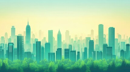 Obraz premium Green City Skyline Emerging From Lush Forest