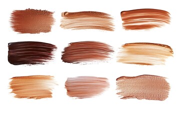 Set of Brown and Copper Brush Strokes Isolated on White Background