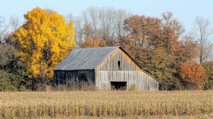 Rustic Wooden Barn Autumn Field Setting