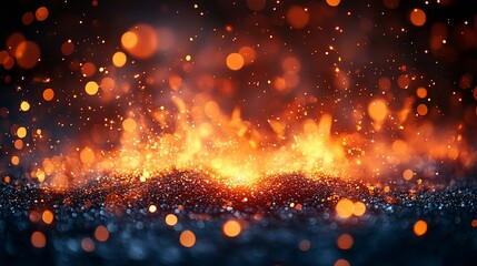 Fototapeta premium Abstract Fiery Sparkles Glowing Dark Background