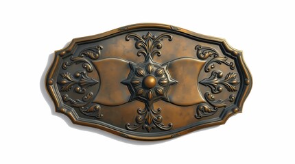 Ornate Bronze Shield:  A richly detailed, oval bronze shield with intricate floral and scrollwork designs, perfect for decorative or historical contexts. 