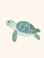Vintage style illustration of a turtle swimming in serene waters for nautical-themed designs